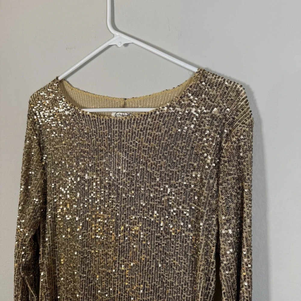 NEW Intimately‎ Free People Gold Rush Sequin Shirt Glam Maximalist Women Large